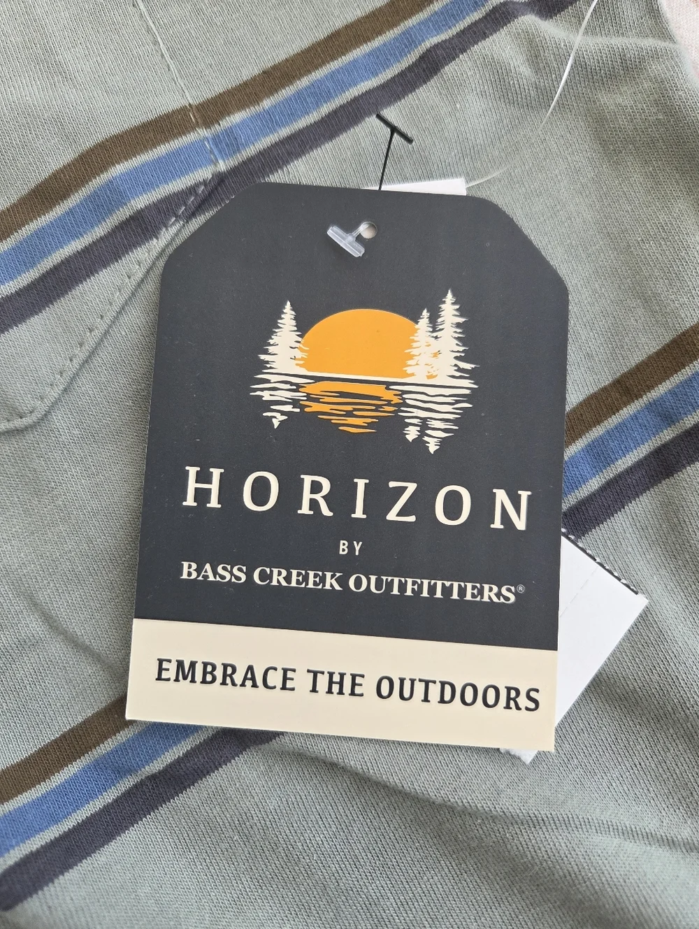 Horizon by Bass Creek Outfitters Men's Striped Polo Shirt Green Blue Size L - Picture 4 of 7
